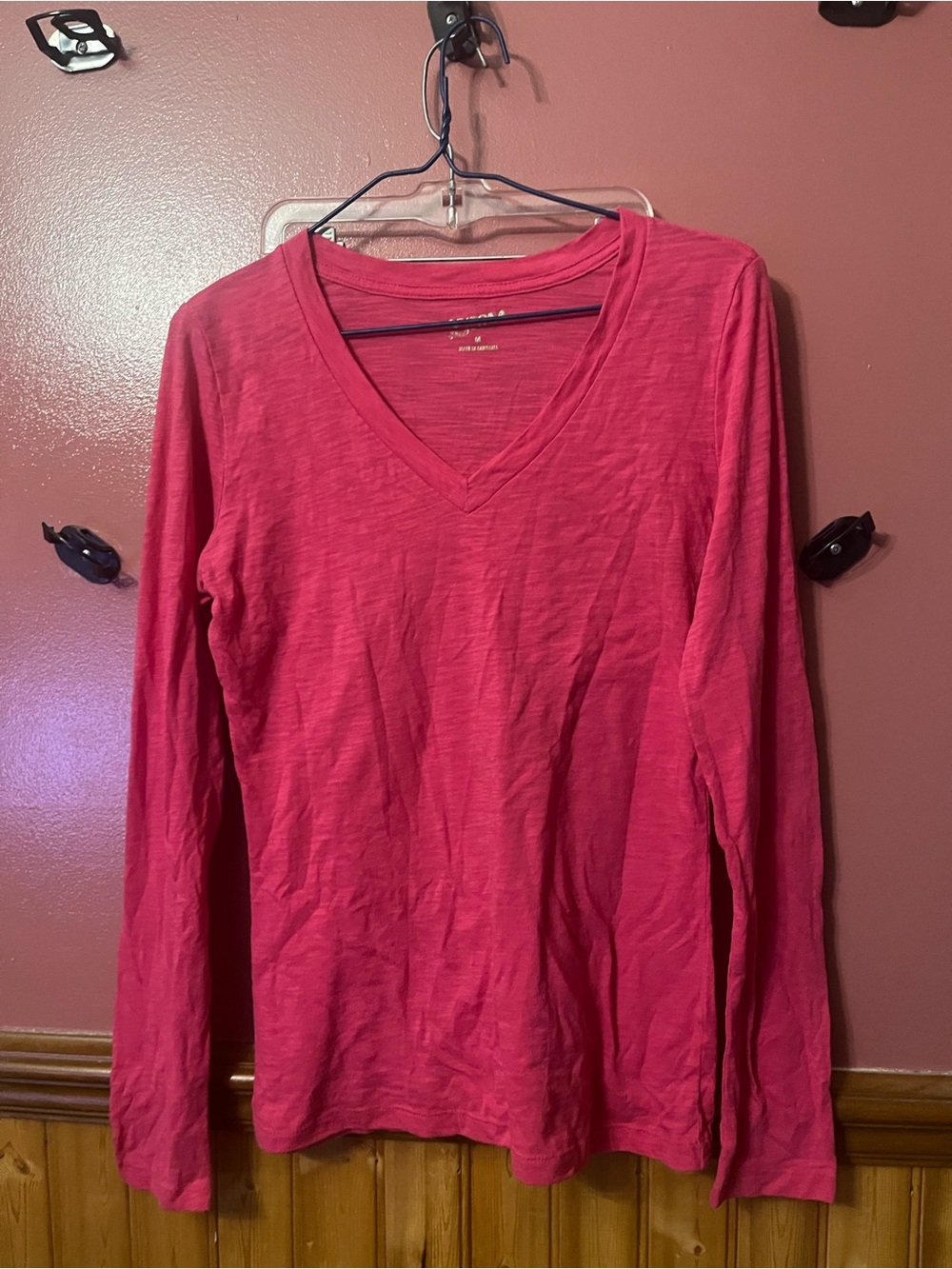 Arizona Jean Company Long-Sleeve V-Neck Tee in Bright Pink